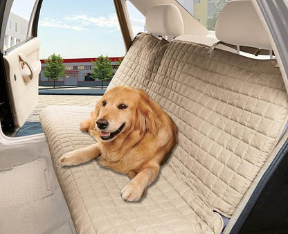 Quilted Design%100 Waterproof Premium Quality Bench Car Seat Protector Cover (Entire Rear Seat) for Pets - Ties to Stop Slipping Off THE Bench, Beige