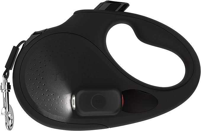 TUG Oval 360° Tangle-Free Retractable Dog Leash | Flashlight Included | Integrated Waste Bag Dispenser Pocket (Large, Black)
