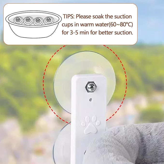 Collapsible Window Perch for Indoor Cats, Large Cats & Kittens - Equipped with a Cat-Catching Stick, Solid Metal Frame, Soft Cover, Strong 4 Suction Cup Wall Mount