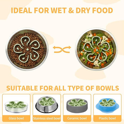Slow Feeder Dog Bowls Insert, Bestalk Soft Silicone Slow Eating Dog Bowl Insert with Suction Cups for Small, Medium and Large Dogs(Green S)