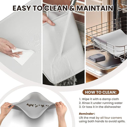 VIVAGLORY Dog Food Mat Flexmat Dog Bowl Mat, Placemat Food Tray with Raised Edges & Lip for Indoor Floor, Non Slip Waterproof Silicone Dish Placemat for Cat & Pet, S, Burgundy