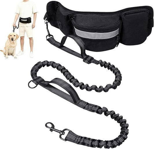 Hands Free Dog Leash, Heavy Duty Waist Leash with Zipper Pouch for Dog Walking, Jogging, Hiking, Adjustable Waist Belt with Pack Retractable Rope,Running Leashes for Medium & Large Dogs