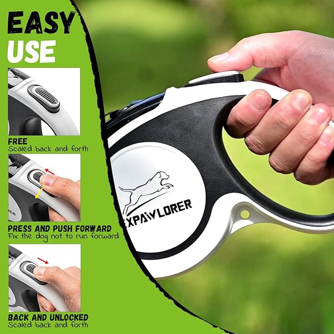 EXPAWLORER Retractable Double Dog Leash - Chew Proof, 2 No Tangle Strong Wire Ropes, 16 ft Heavy Duty Walk Leash for Medium & Large Dogs (Black & White)