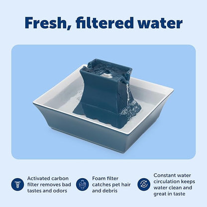PetSafe Drinkwell Pagoda Fountain - Hygienic Ceramic Continuous Flowing Fountain - Elevated Upper Bowl & Double Free-Falling Stream Design - Minimalist Pet Hydration Station - 70 oz Capacity