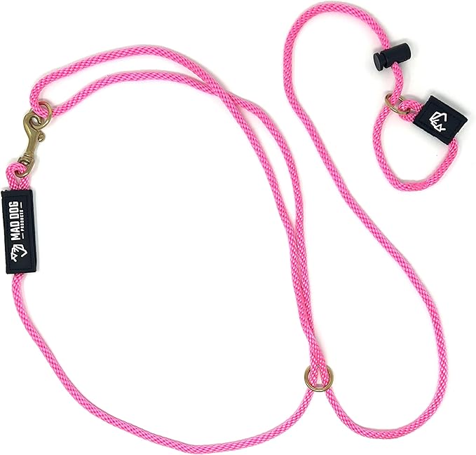 Mad Dog Products Hands Free Slip Dog Leash ¼” x 10’ Pink Signature Rope – Made in USA