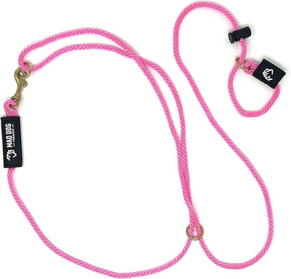 Mad Dog Products Hands Free Slip Dog Leash ¼” x 10’ Pink Signature Rope – Made in USA
