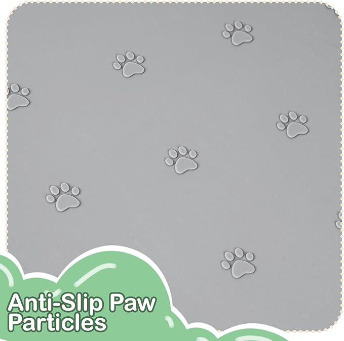100% Waterproof Silicone Pet Feeding Mat,Warped Resistant Raised Edge BPA-Free Dog Cat Food Mats, Non-Slip Pet Placemat with High Lip to Prevent Spills, Dishwasher Safe, 21.5"x14" Grey