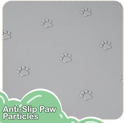 100% Waterproof Silicone Pet Feeding Mat,Warped Resistant Raised Edge BPA-Free Dog Cat Food Mats, Non-Slip Pet Placemat with High Lip to Prevent Spills, Dishwasher Safe, 21.5"x14" Grey