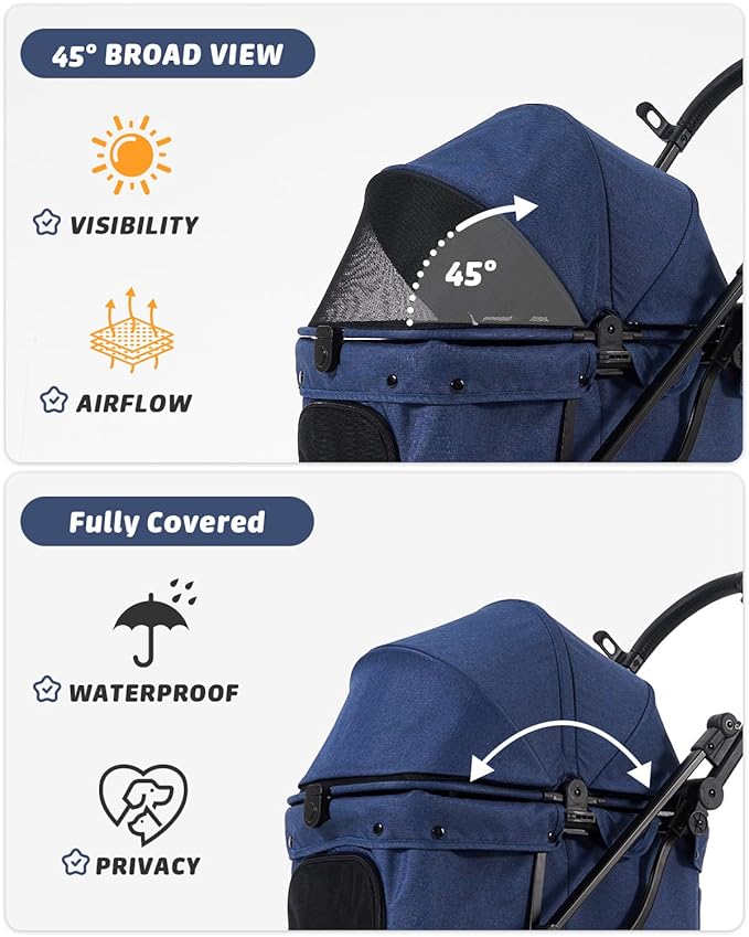 797Audio Dog Stroller for Small Medium Dogs, Pet Stroller for Cats Puppy Up to 121lbs,Foldable,One Click Folding,4 Wheel Shock Absorption,Adjustable Canopy with Sun Shades,Removable Washable Pad(Blue)