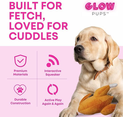 Glow Pups Turkey Dog Toy with Squeaker, Durable Plush Thanksgiving Dog Toy Turkey for Fetch, Promotes Mental Stimulation, Easy to Clean, 8 X 5 Inches, Brown Plush