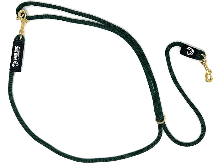 Mad Dog Products Hands Free Clip Dog Leash 3/8” x 10’ Forest Green Signature Rope – Made in USA