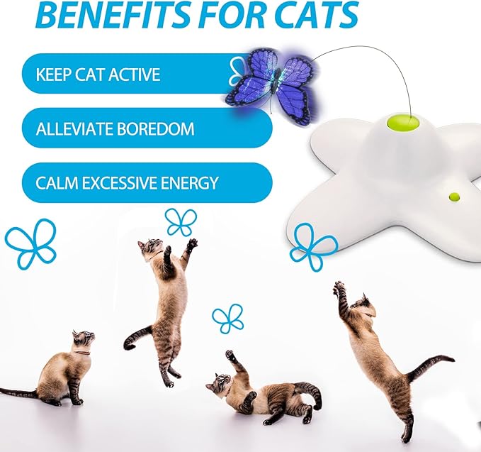All for Paws Cat Toys Interactive Butterfly Flutter Bug Cat Automatic Toy Stimulating Kitty Toys Enrichment for Indoor Cats