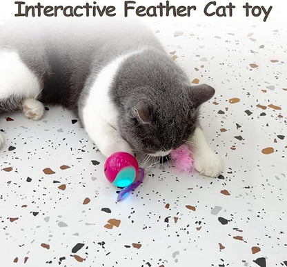 Migipaws 2-in-1 Interactive Cat Toy Ball – Paw Friendly Kicking Chasing Ball with Bonus Fluffy Tail for Indoor Cats Random Rolling Auto Escape Corners Tangle-Free Quiet USB Rechargeable (Rose)