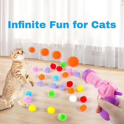 Dorhui 31Pcs Cat Ball Toy Launcher Gun, 30Pcs Plush Fuzzy Balls Launcher Cat Toy for Cats with 1 Gun, Cat Fetch Toy Gun Shooter, Kitten Toys for Indoor, Plush Ball Shoot Gun for Kitty