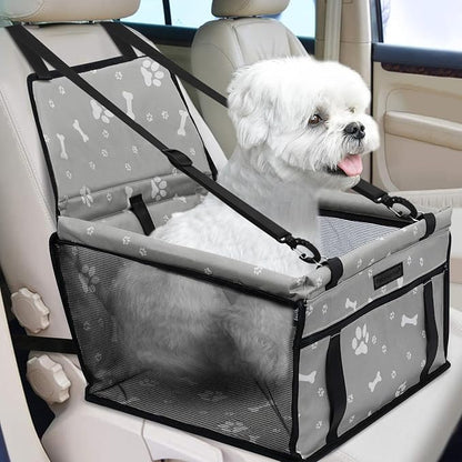 PetsHome Dog Car Seat Foldable Dog Car Booster Seat Waterproof Breathable Oxford Travel Bag for Small to Medium Dogs, Puppies, and Pets-Pattern Grey
