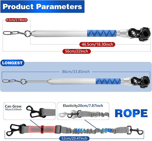 Bicycle Dog Leash for Riding, Hands Free 150° Rotating Built-in Shock Absorber Bike Retractable Leashes for Cycling, Elastic Nylon Adjusted Car Holder Seat Belt Rope (Silver)