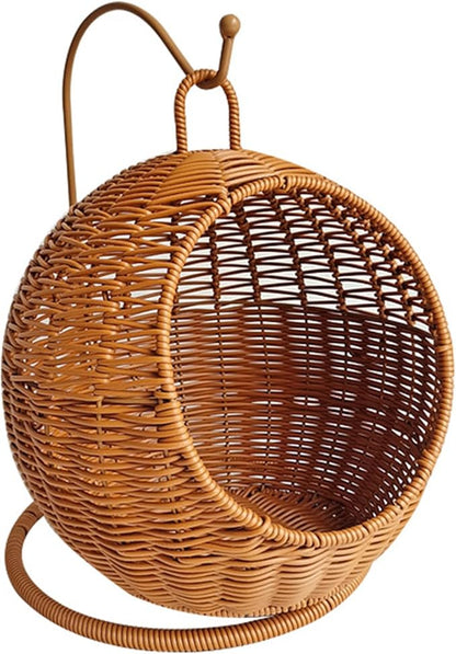 Hanging Cats Bed, Imitation Rattan Cats House Basket Bed Hammock Swing Beds for Indoor Small Pets Resting Basket Beds for Indoor and Outdoor Small Space