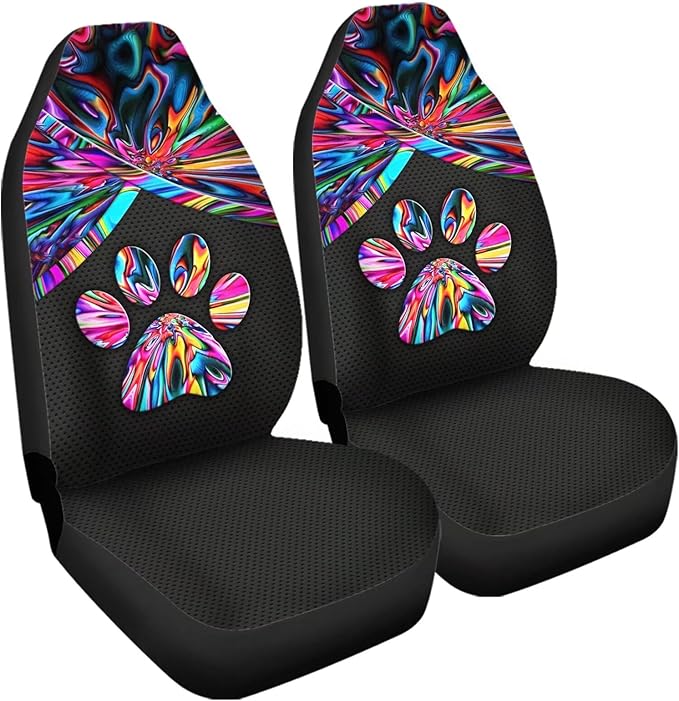 Universal Bucket Seats Cover Protector, 2 PCS Colorful Trippy Dog Paw Print Waterproof Durable Auto Interior Accessory for Car Truck SUV