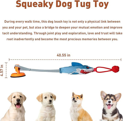 ETIAL Squeaky Dog Tug Toy, Interactive Shark Shape Tug of War Pet Pull Toy with Suction Cup to Keep Them Busy, Teeth Cleaning Dog Rope Toys for Small Medium Puppy Indoor or Outdoor Play