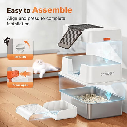 XL Premium Stainless Steel Enclosed Cat Litter Box with Lid, Extra Large Heavy-Duty Metal Litter Box for Big Cats & Multi-Cat Homes|Leak-Proof, Odor-Locking, Non-Stick Surface | Easy Clean (White)