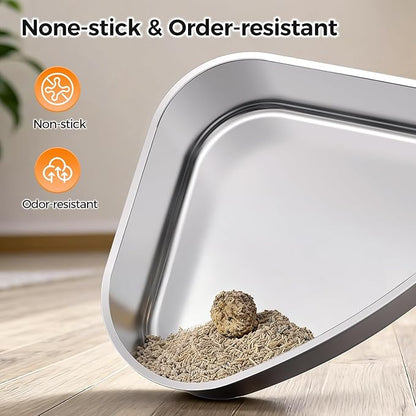 XXL Stainless Steel Corner Cat Litter Box with Lid - Sturdy, No Odor & Space-Saving Hidden Design for Large Cats, Grey