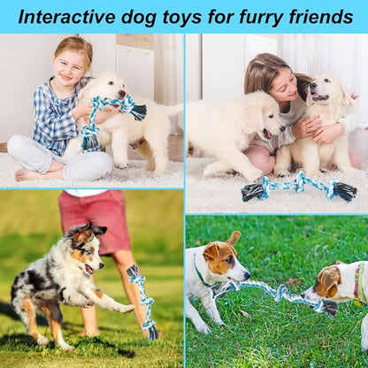 SZEE Dog Rope Toys, 14 in 3 Knots Chew Rope for Medium and Small Dogs, Pull Toy for Tug of War and Teeth Cleaning (Blue)