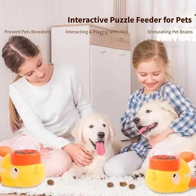 Duck-Shaped Interactive Pet Feeder - Slow Eating Puzzle Toy with Treat Dispenser for Mental Stimulation Yellow/White (Yellow)