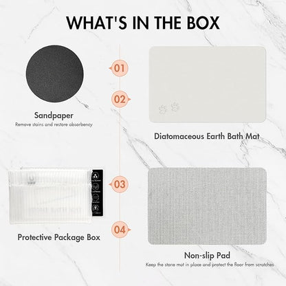 Newest Diatomite Stone Pet Feeding Mat for Dog&Cat–Super Absorbent Diatomite Fast Drying Stone Dog Food Mat, Quick Dry Dog Mats for Food and Water with Non-Slip Pad (24×16'', Off White, Square)