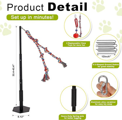 Outdoor Tug of War Dog Toy, Tether Interactive Dog Tug Toy Backyard Heavy-Duty Dog Solo Play Exercise Toy for Large Medium Dogs, Height Adjustable, 2 Rope Toys