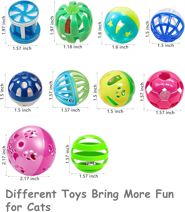 10 Pcs Hollow Cat Bell Balls Indoor Cat Toys for Bored Kittens Durable Jingle Chase Play (1.5'' - 2.1'')