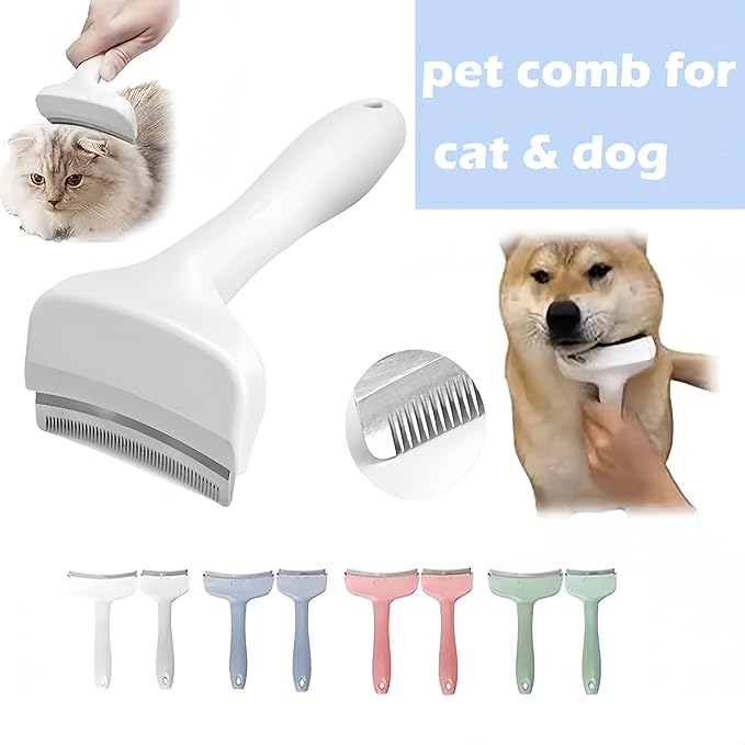 V-Tooth Deshedding Comb, Tooth Deshedding Comb for Pets Dog & Cat Grooming Brush Multifunctional Pet Comb with Ergonomic Handle for Shedding, Tight V-Shaped Teeth Shedding Combs (White, Small)