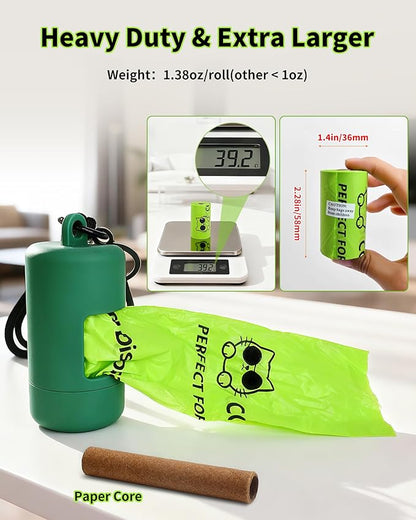Dog Poop Bags with Dispenser & Holder, Guaranteed Leak Proof, Unscented Extra Thick Heavy Duty Tear-resistant 18-Micron Waste Bag Refill Rolls (Green (105-Bags, 1-Dispenser))