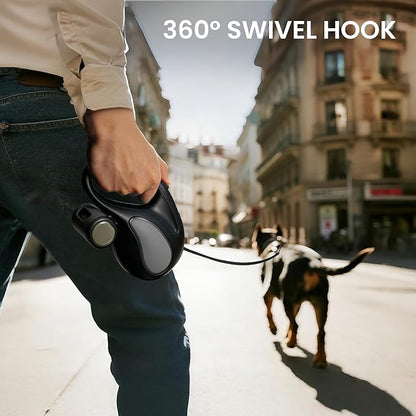 Retractable Dog Leash, 11ft Tangle-Free Reflective Nylon Tape with Anti-Slip Handle & USB Rechargeable Flashlight for Night Walks, Suitable for Small to Medium Dogs Up to 30 Lbs (Black)