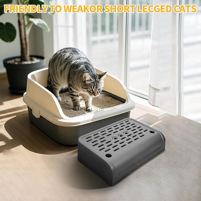 Cat Ramp for Litter Robot, Self Cleaning Cat Litter Box Step with Storage Cat Litter Slide for Cats Step Stool with Filter Function Litter Catcher Tray for Automatic Litter Box 11.8x8.7x3.9In(Black)