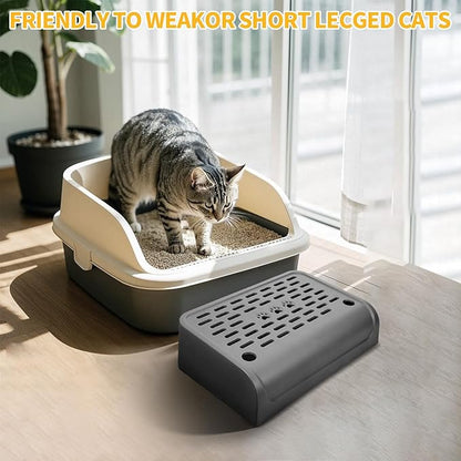 Cat Ramp for Litter Robot, Self Cleaning Cat Litter Box Step with Storage Cat Litter Slide for Cats Step Stool with Filter Function Litter Catcher Tray for Automatic Litter Box 11.8x8.7x3.9In(Black)