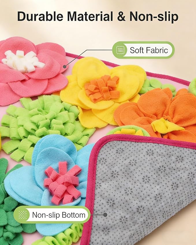 KeeKit Snuffle Mat for Dogs & Cats, Slow Feeding Mat for Small & Medium Breeds, Encourages Natural Foraging Skills, Durable Foraging Pad for Mental Stimulation - Pink, Large