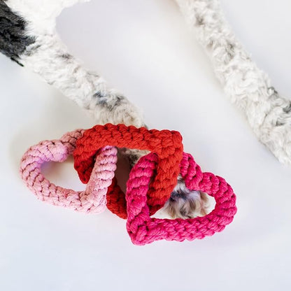 Midlee Interlocking Heart Rope Valentine Dog Toy - 6"- Pink Red Small Tug Toy