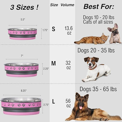 Loving Pets Corsa Dog Bowls- Stainless Steel Dog & Cat Bowls - Spill Proof Dog Food Bowl, Cat Bowl, Puppy Essentials & Pet Supplies Great for Home & Travel (Medium 20-35 lbs, Fiery Pink)