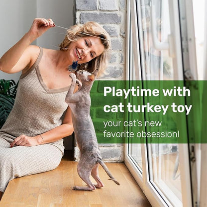 3 Inch Handmade Cat Toy Teaser Wand Refill Turkey - Brown with Feathers Natural Material Toy, Hunting Instinct Play, Interactive Exercise Attachment for Indoor Cats