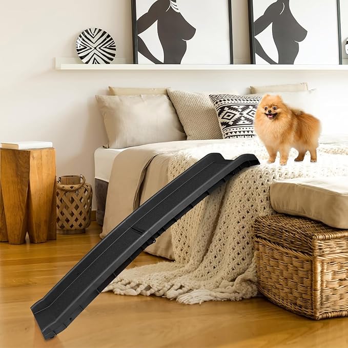 62 Inch Portable Folding Dog Ramp,Lightweight Outdoor Indoor Pet Ramp Stairs Step Ladder for Car, Truck, SUV, High Bed,Non-Slip Rug Surface Supports up to 154 lb