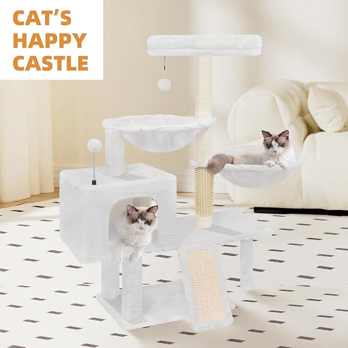 ROYPET Cat Tree with Cat Condo and Two Hammocks, Cat Tower with Scratching Posts and Scratching Pads, Beige