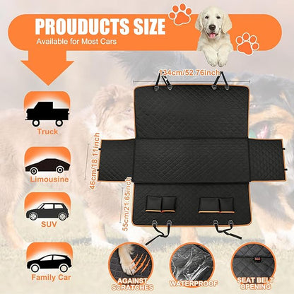Full Coverage Car Seat Cover for Dogs, Waterproof Back Seat Protector, Car Seat Cover for Back Seat Medium Large Dogs, with Extended Pet Hammock