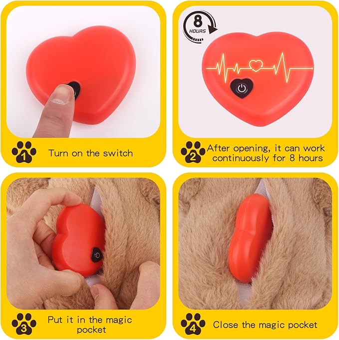 BEVERLYSHARK Heartbeat Puppy Toy Dog Anxiety Relief Calming Aid Heartbeat Stuffed Animals Pet Comfort Cuddle Sleep Aid Puppy Behavioral Training Aid Toy for Dog Cat