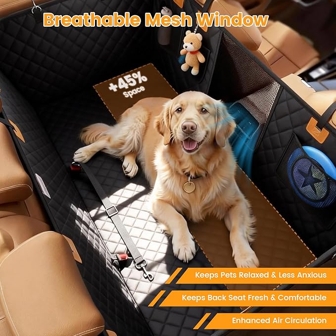 Back Seat Extender for Dogs with Hard Bottom, Dog Car Seat Cover for Back Seat, Waterproof Backseat Dog Extender & Hammock, Fits Most Cars, SUVs &Trucks, Medium&Large Dogs