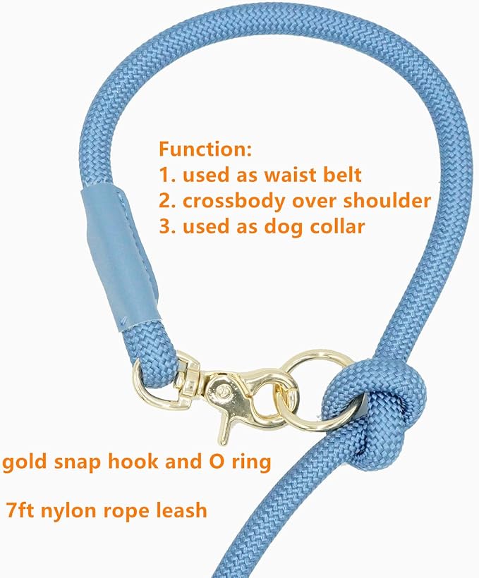Hands Free Dog Leash 7FT, Nylon Rope Waist Leash for Dog Walking Running