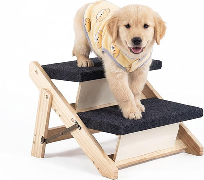 MEWANG Wood Pet Stairs & Ramp for Small/Medium Dogs and Cats, Aging Pets – 3-in-1 Foldable, Portable, Non-Slip Pet Ladder for Tall Beds, Couches,Cars–Holds Up to 220 lbs (17.3" L x 17.2" W x 13.0" H)
