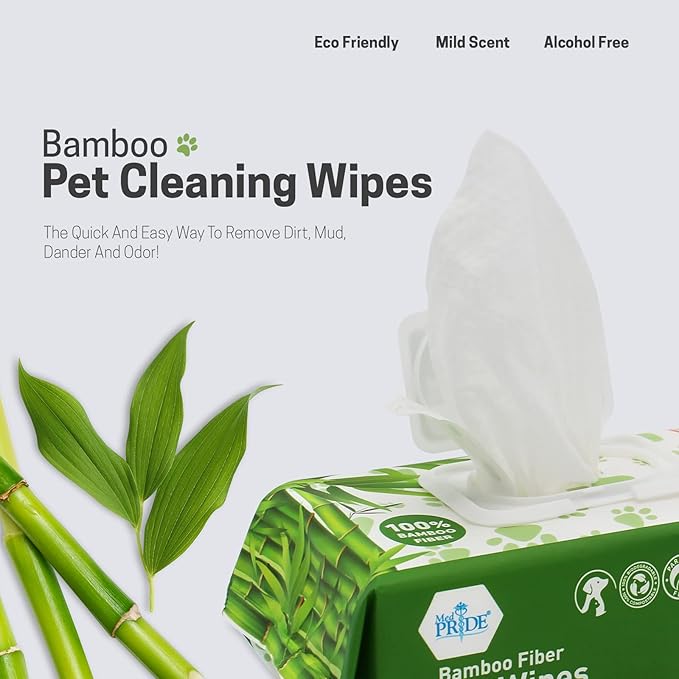 MED PRIDE Gentle Doggie Towelettes Biodegradable Pet Wipes XL – 100% Bamboo Fiber Dog & Cat Cleaning Wipes with Aloe Vera – 8”x8” Hypoallergenic Deodorizing Grooming – 8 Packs (800 Count)