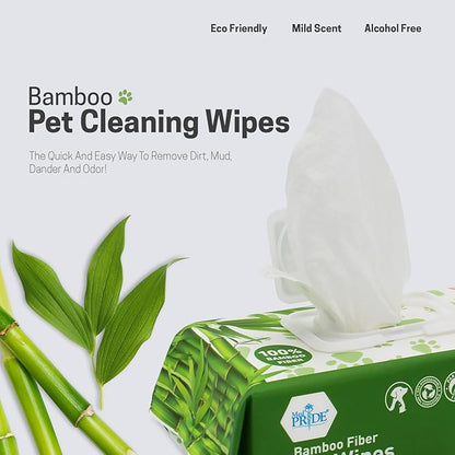 MED PRIDE Gentle Doggie Towelettes Biodegradable Pet Wipes XL – 100% Bamboo Fiber Dog & Cat Cleaning Wipes with Aloe Vera – 8”x8” Hypoallergenic Deodorizing Grooming – 8 Packs (800 Count)