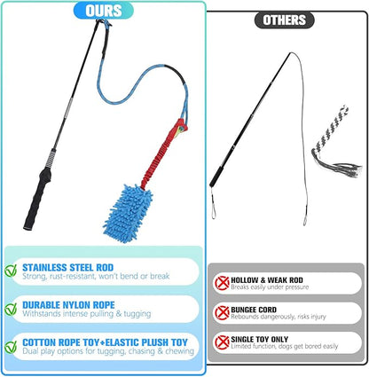 BINGPET Flirt Pole for Dogs,Interactive Dog Toys for Large Medium Small Dogs Chase and Tug of War,Durable Dog Teaser Wand Flirt Pole with Lure Chew Rope Toys for Outdoor Exercise & Training