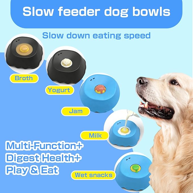 Slow Feeder Dog Bowls Interactive Dog Licking Toy & Lick Bowl for Dogs, Large Capacity Non-Slip Dog Lick Bowl for All Dogs & Cats (1, Black&Black)